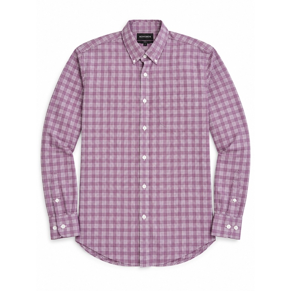 Bonobos Mens Slim Fit Button Down Shirt Purple White Plaid Size M Cotton